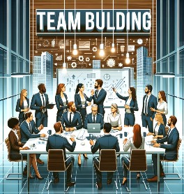DALL·E 2023-12-20 15.22.02 – Create a professional image for a course titled ‘Team Building’. The image should prominently feature the exact words ‘Team Building’ at the top. The