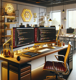 DALL·E 2023-12-20 09.17.26 – A realistic office scene depicting the workspace of a React Web Development Administrator, without showing any people. The scene includes a modern des
