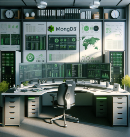 DALL·E 2023-12-20 09.23.58 – A realistic office scene designed for a MongoDB Database Administrator, without showing any people. The scene includes a workspace with a high-end com