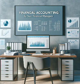 DALL·E 2023-12-20 14.19.40 – A realistic office scene illustrating ‘Financial Accounting for Non-Financial Managers’, without showing any people or chairs. The scene includes a de